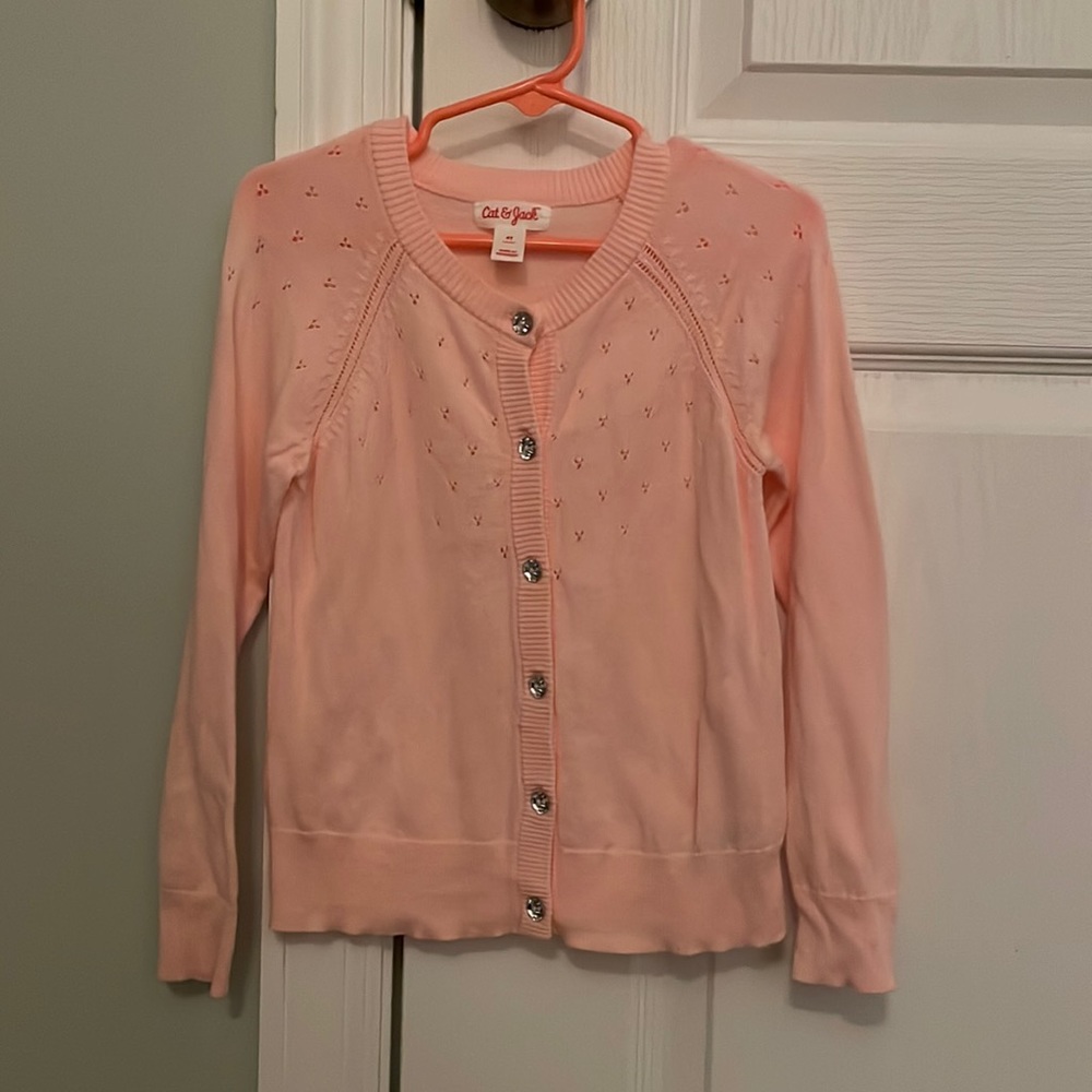 Pink jeweled button cardigan